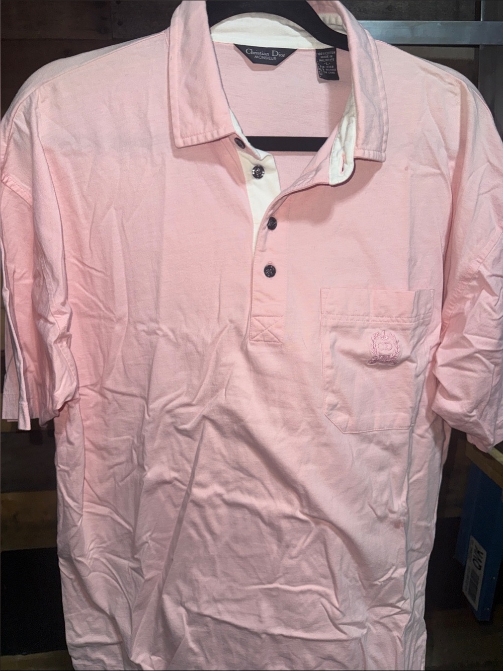 Dior Men’s Light Pink Polo with Contrast Placket Large